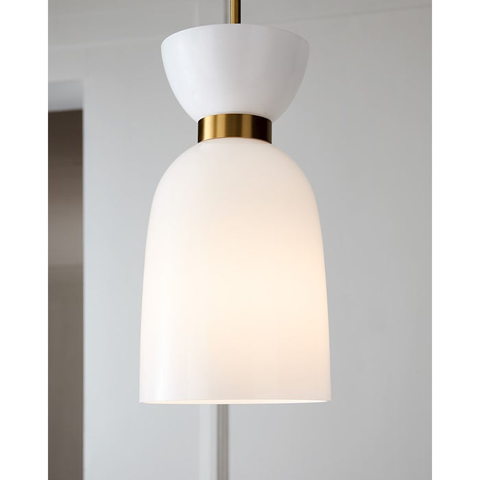 Visual Comfort Studio Londyn 1-Lt Tall Pendant, Brass/Milk White