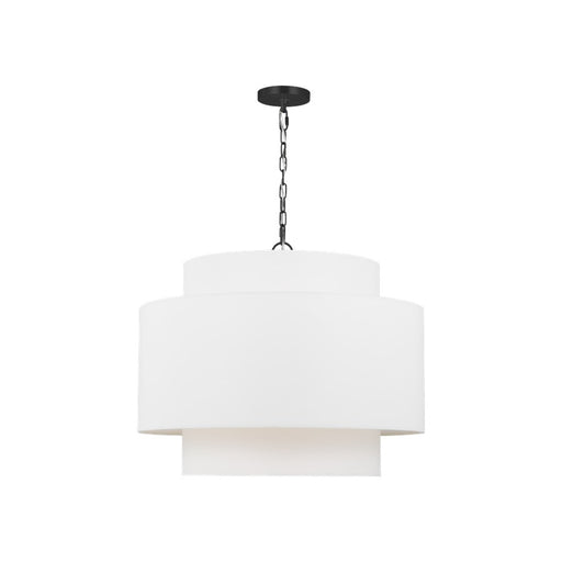 Visual Comfort Studio Sawyer 3Lt Pendant, Black/White Linen - KSP1043MBK