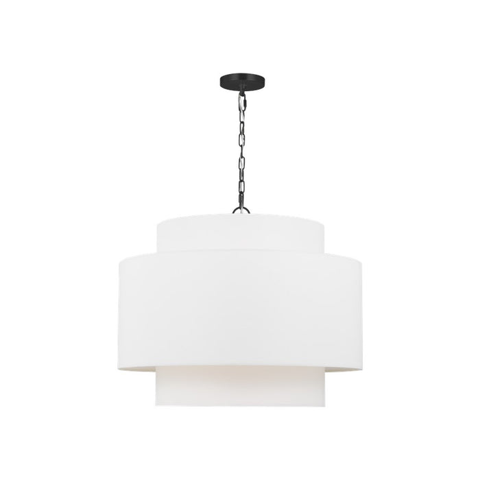 Visual Comfort Studio Sawyer 3Lt Pendant, Black/White Linen - KSP1043MBK