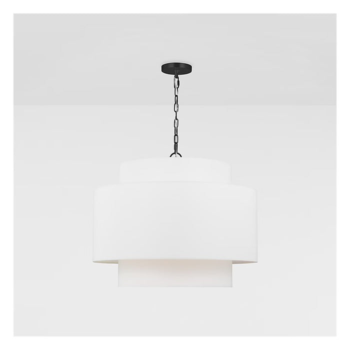 Visual Comfort Studio Sawyer 3Lt Pendant, Black/White Linen