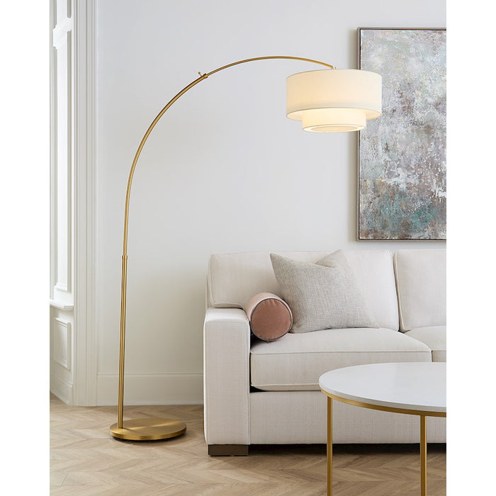 Visual Comfort Studio Sawyer 1 Light Floor Lamp, Brass/White Linen