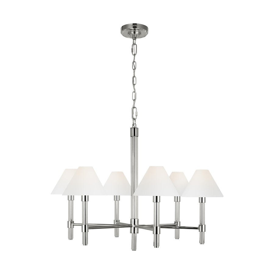 Visual Comfort Studio Robert 6-Lt Med Chandelier, Pol Nickel/White - LC1076PN