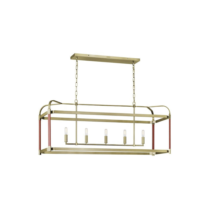 Visual Comfort Studio Hadley 5-Lt Linear Chandelier, Time Worn Brass