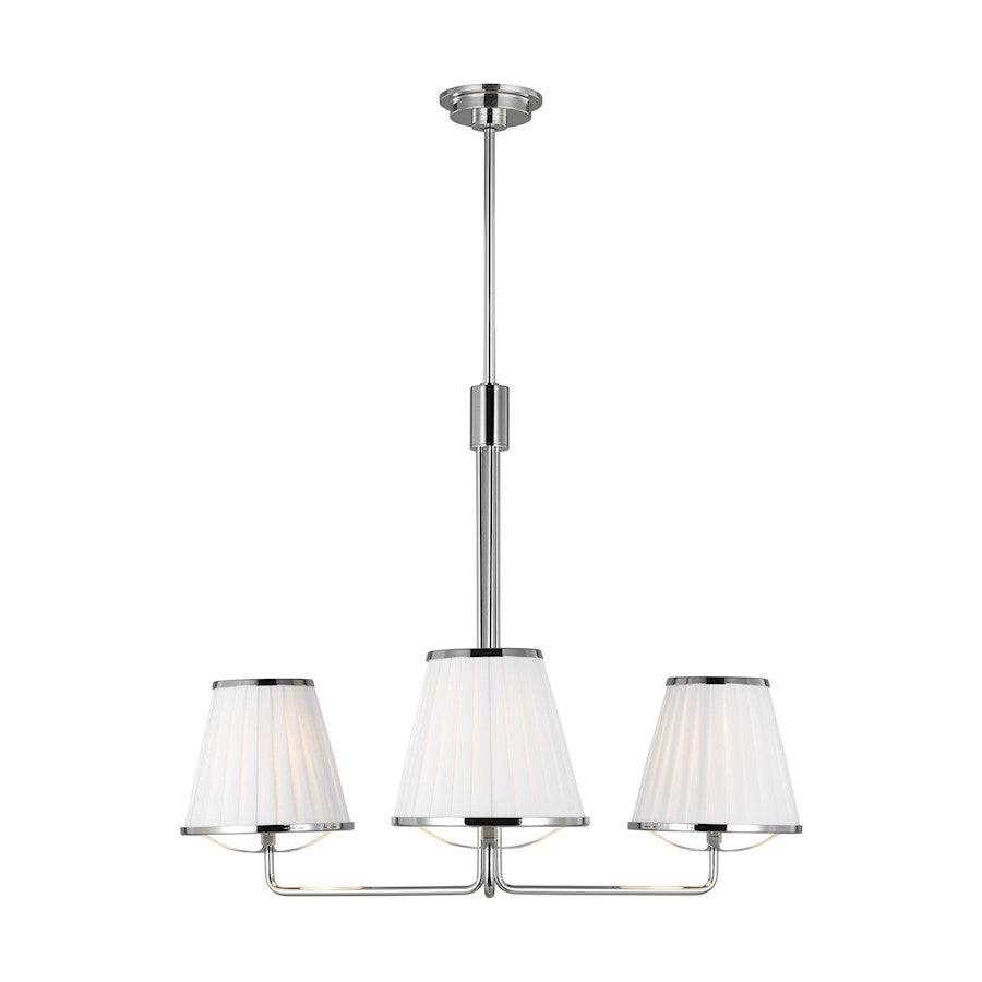 Visual Comfort Studio Esther 3-Lt SM Chandelier, Nickel/White Pleated - LC1173PN