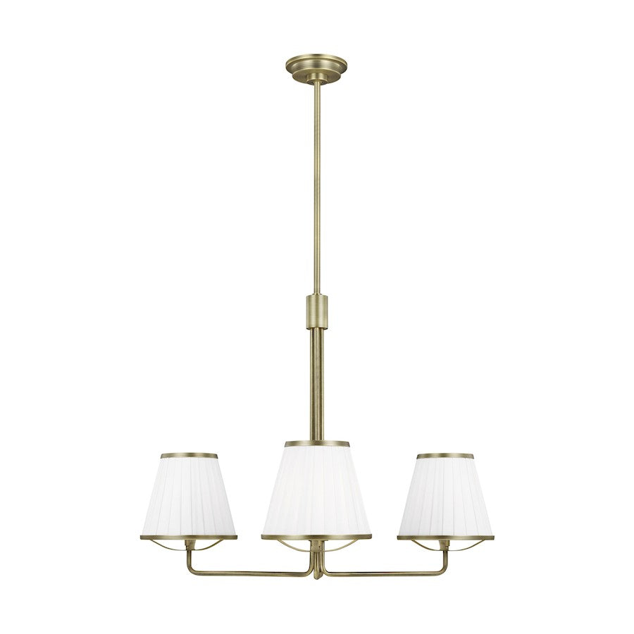 Visual Comfort Studio Esther 3-Lt SM Chandelier, Brass/White Pleated - LC1173TWB