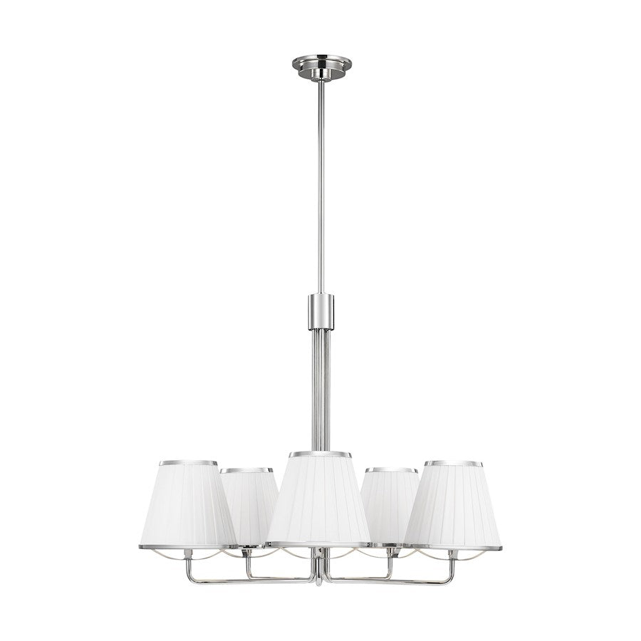 Visual Comfort Studio Esther 5-Lt Med Chandelier, Nickel/WH Pleated - LC1185PN