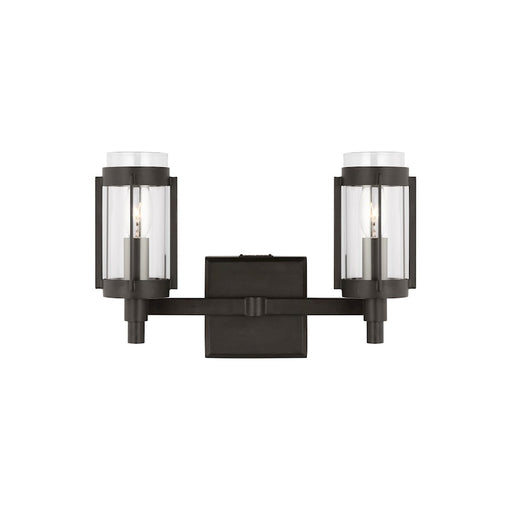 Visual Comfort Studio Flynn 2 Light Vanity, Aged Iron/Clear - LV1012AI