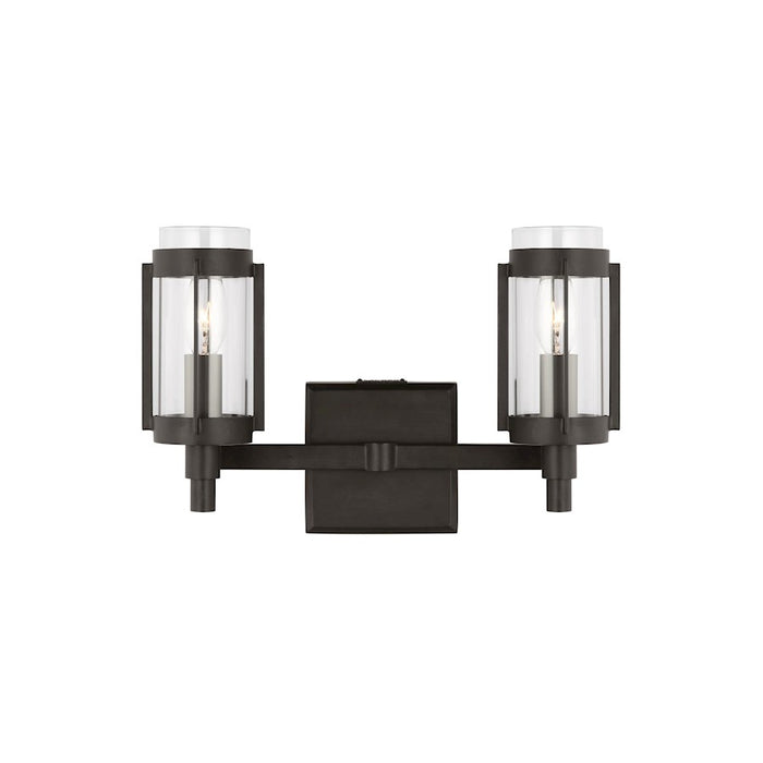 Visual Comfort Studio Flynn 2 Light Vanity, Aged Iron/Clear - LV1012AI