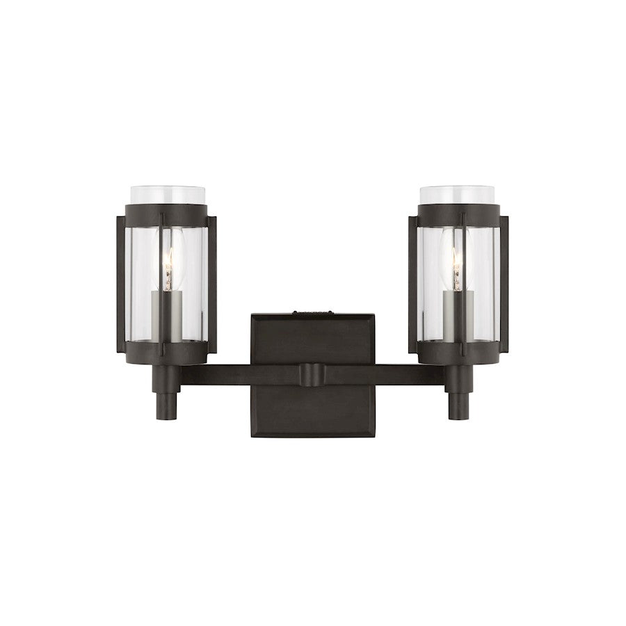 Visual Comfort Studio Flynn 2 Light Vanity, Aged Iron/Clear - LV1012AI