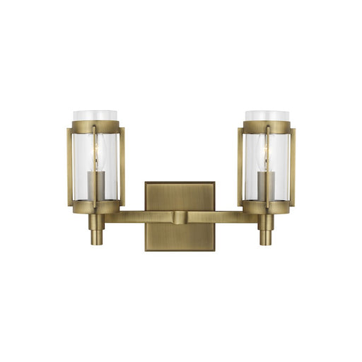 Visual Comfort Studio Flynn 2 Light Vanity, Time Worn Brass/Clear - LV1012TWB