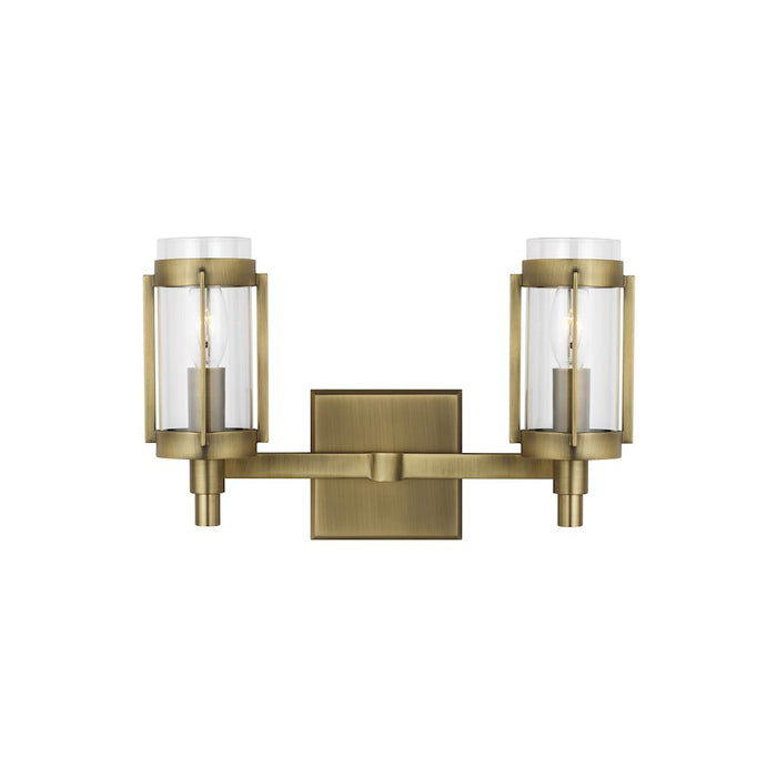 Visual Comfort Studio Flynn 2 Light Vanity, Time Worn Brass/Clear - LV1012TWB