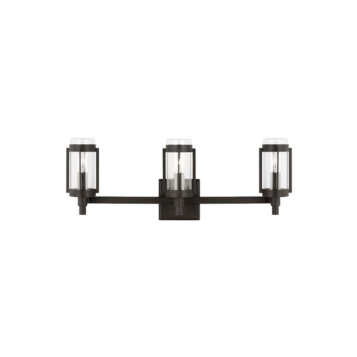 Visual Comfort Studio Flynn 3 Light Vanity, Aged Iron/Clear - LV1023AI