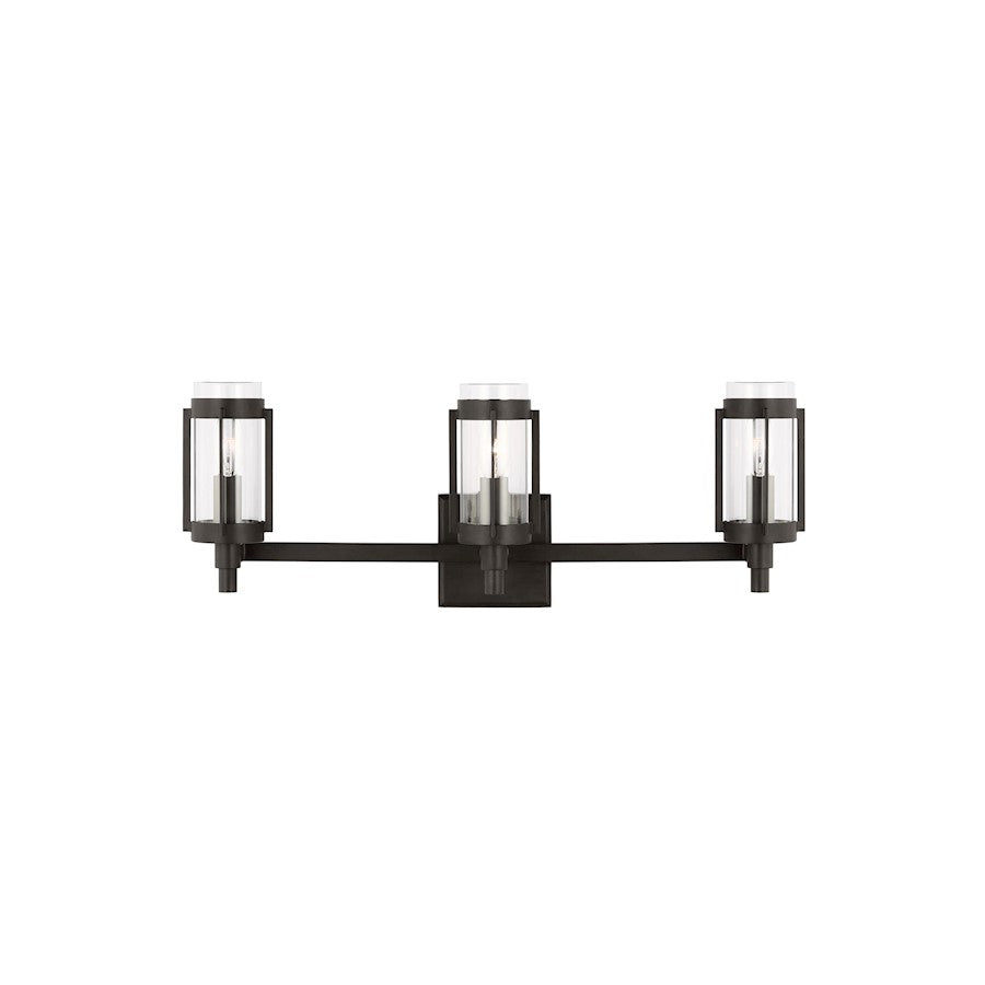 Visual Comfort Studio Flynn 3 Light Vanity, Aged Iron/Clear - LV1023AI