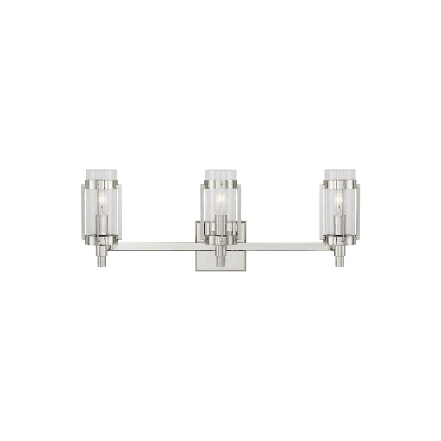 Visual Comfort Studio Flynn 3 Light Vanity, Polished Nickel/Clear - LV1023PN