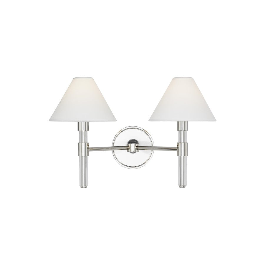 Visual Comfort Studio Robert 2 Light Vanity, Polished Nickel/White - LV1032PN