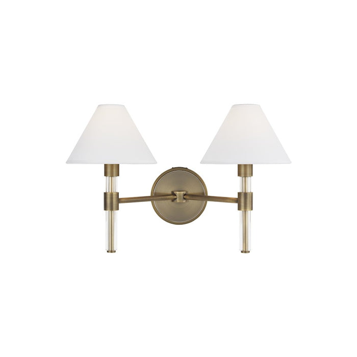 Visual Comfort Studio Robert 2 Light Vanity, Time Worn Brass/White - LV1032TWB