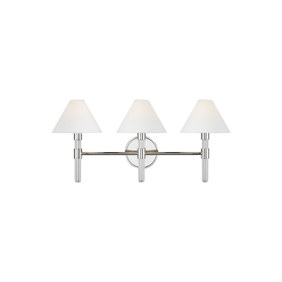 Visual Comfort Studio Robert 3 Light Vanity, Polished Nickel/White - LV1043PN