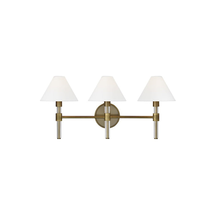 Visual Comfort Studio Robert 3 Light Vanity, Time Worn Brass/White - LV1043TWB