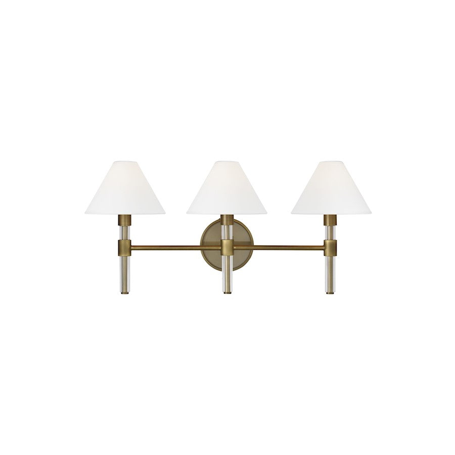 Visual Comfort Studio Robert 3 Light Vanity, Time Worn Brass/White - LV1043TWB