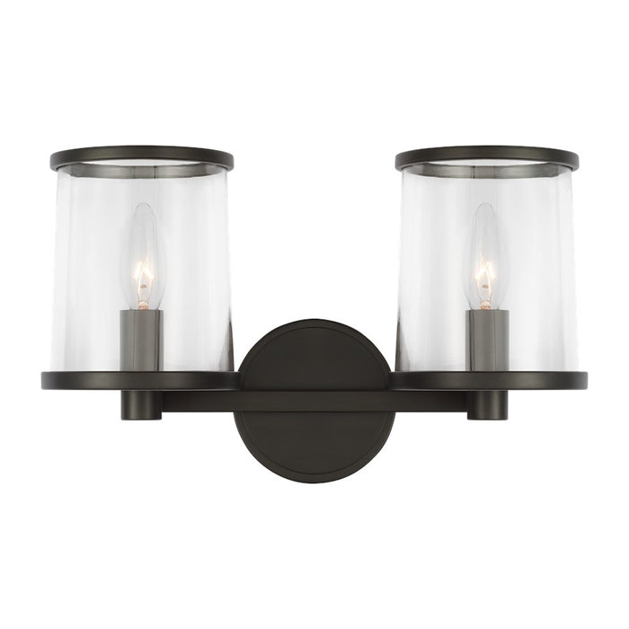 Visual Comfort Studio Reynolds 2Lt Wall Bath Fixture, Aged Iron/Clear - LV1082AI