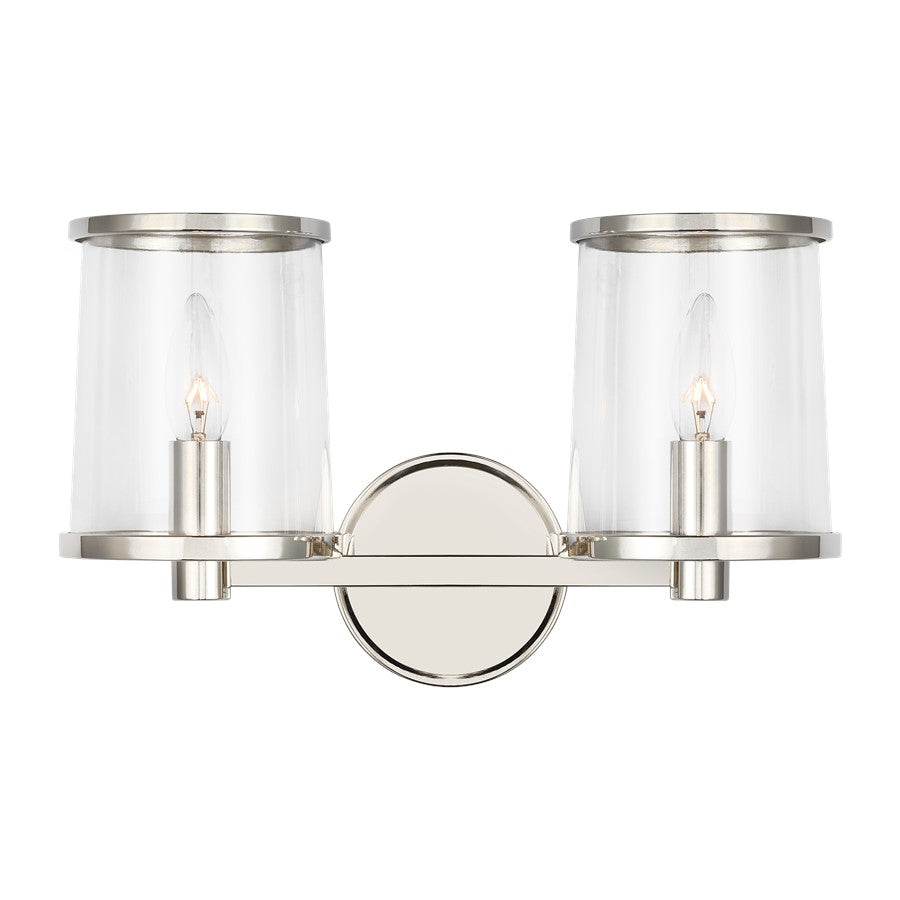 Visual Comfort Studio Reynolds 2Lt Wall Bath Fixture, Nickel/Clear - LV1082PN