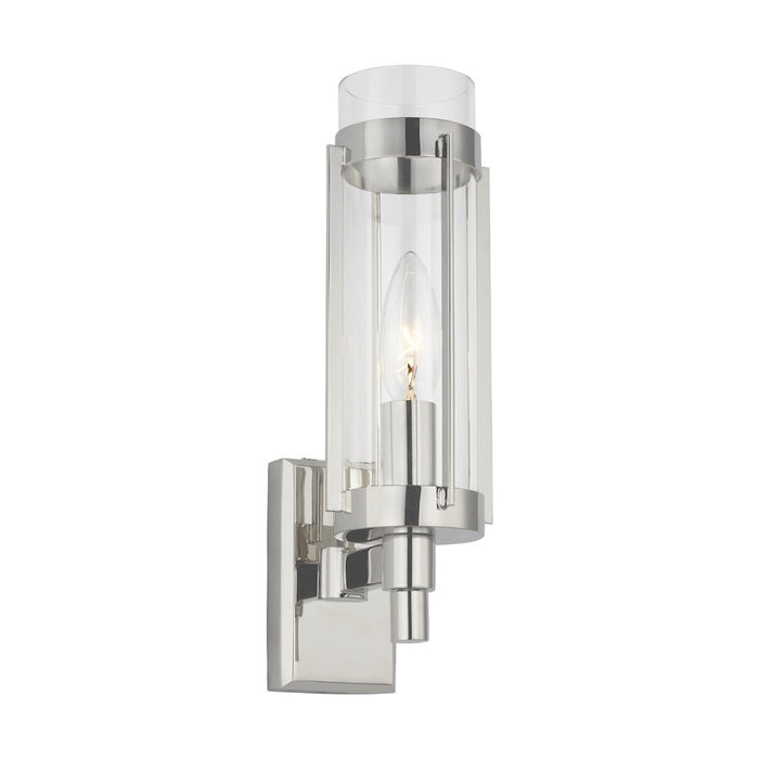 Visual Comfort Studio Flynn 1 Light Sconce, Polished Nickel/Clear