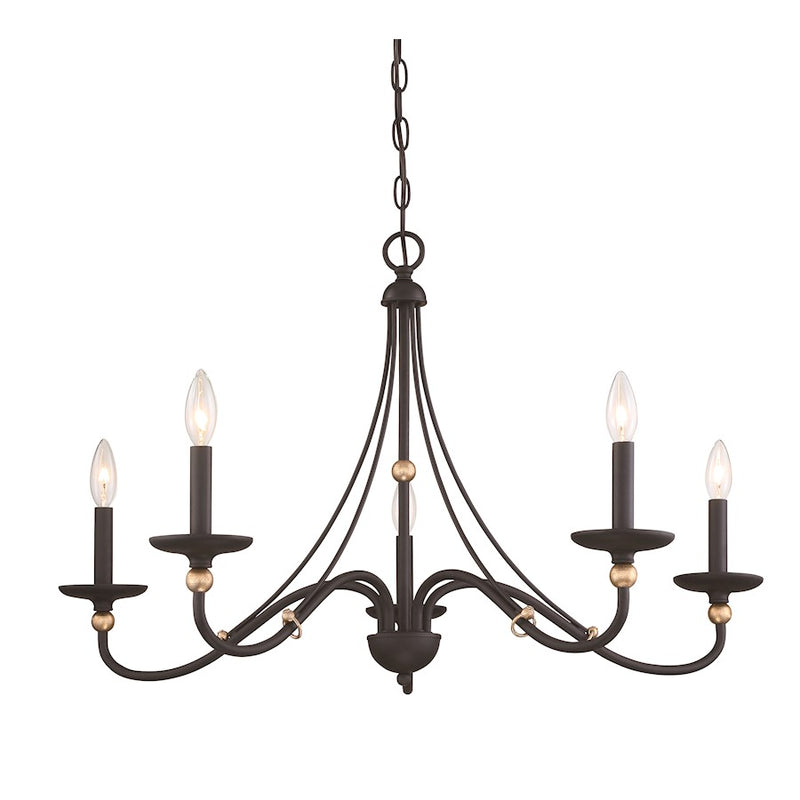 Minka Lavery Westchester 34in 5-Light Chandelier | Transitional Sand Coal with Skyline Gold Leaf Steel | Dining Room & Foyer | Model 1044-677