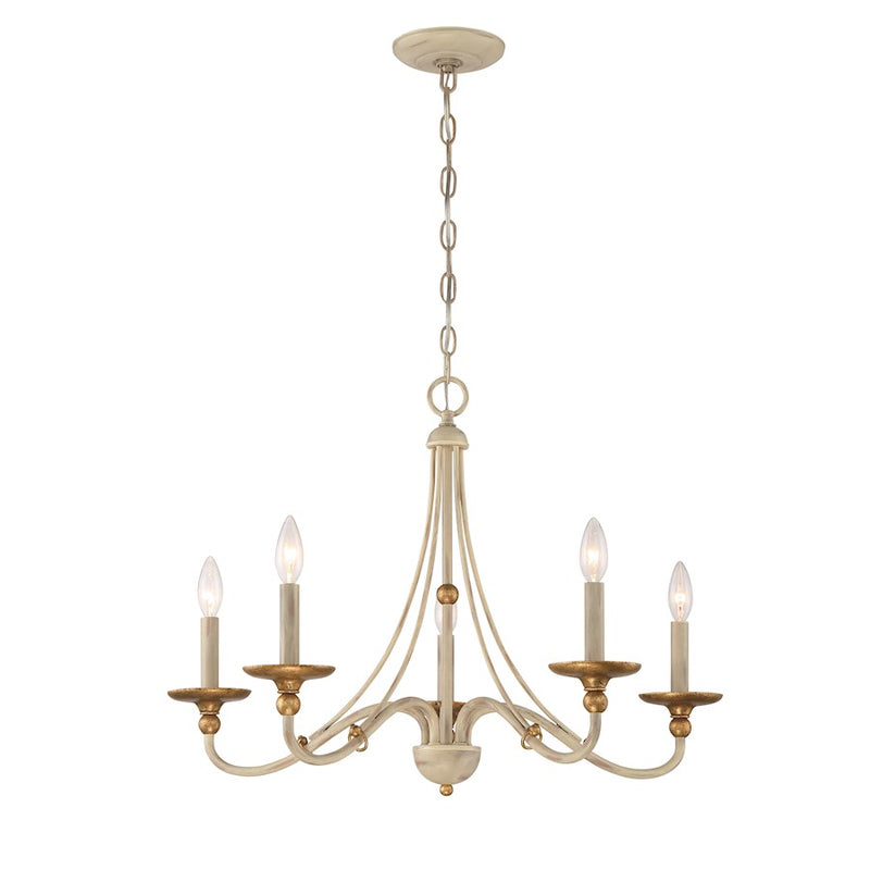 Minka Lavery Westchester County 34in 5-Light Chandelier | Farmhouse White Steel with Gilded Gold Accents | Dining Room & Kitchen | Model 1044-701