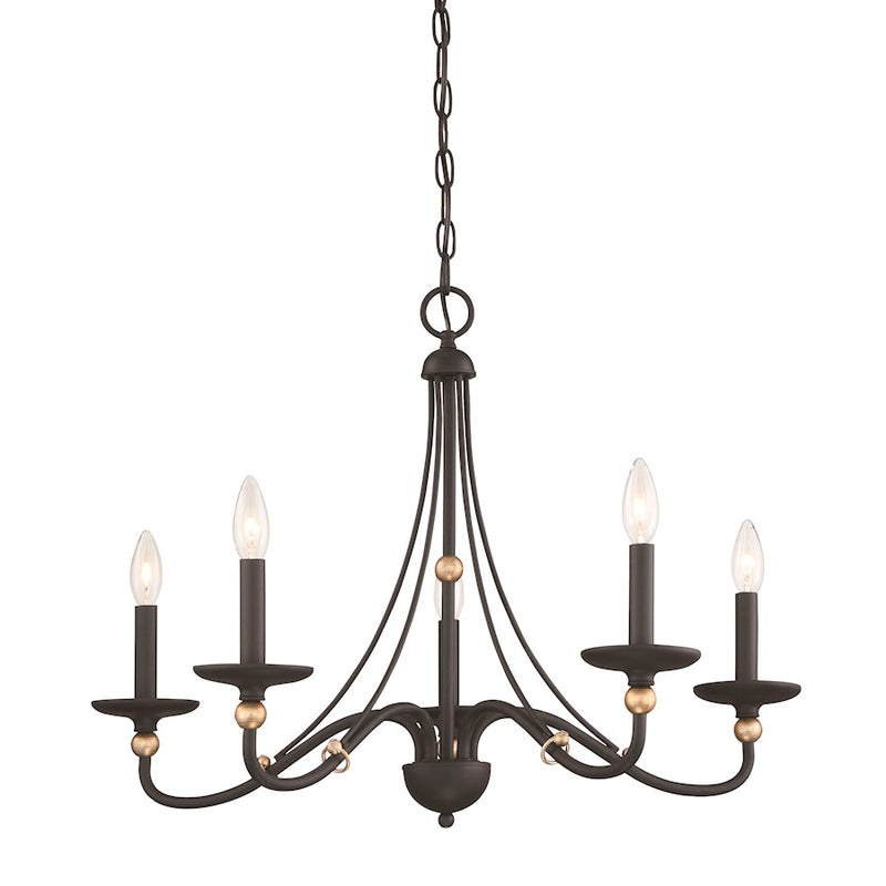 Minka Lavery Westchester 28in 5-Light Chandelier | Industrial Sand Coal and Skyline Gold Leaf Steel | Dining Room & Living Room | Model 1045-677