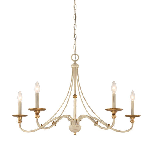 Minka Laver Westchester 28in 5-Light Chandelier | Farmhouse White with Gilded Gold Steel | Dining Room & Kitchen Island | Model 1045-701