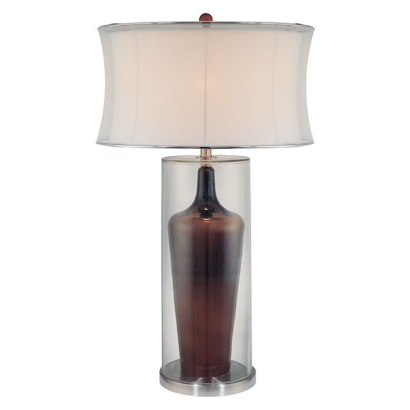 Minka Lavery 1-Light Table Lamp | Clear/Brown Glass and Steel with White Fabric Shade | Living Room & Bedroom Accent | Model 10513-0
