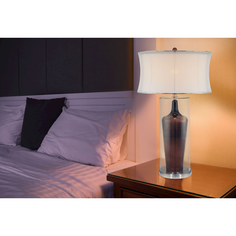 Minka Lavery 1-Light Table Lamp | Clear/Brown Glass and Steel with White Fabric Shade | Living Room & Bedroom Accent | Model 10513-0
