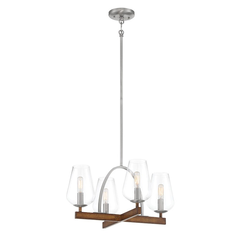 Minka Lavery Birnamwood 4-Light Chandelier/Semi-Flush | Rustic Koa Wood and Pewter Steel with Glass Shades | Dining Room & Kitchen | Model 1064-699