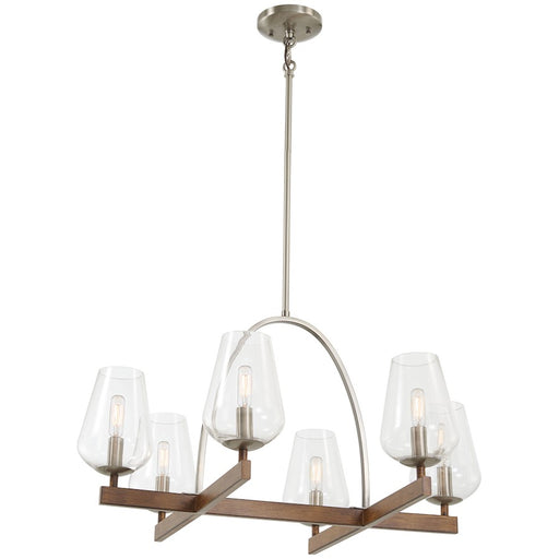 Minka Lavery Birnamwood 28in 6-Light Chandelier | Rustic Koa Wood & Pewter Steel and Glass | Dining Room & Living Room | Model 1066-699