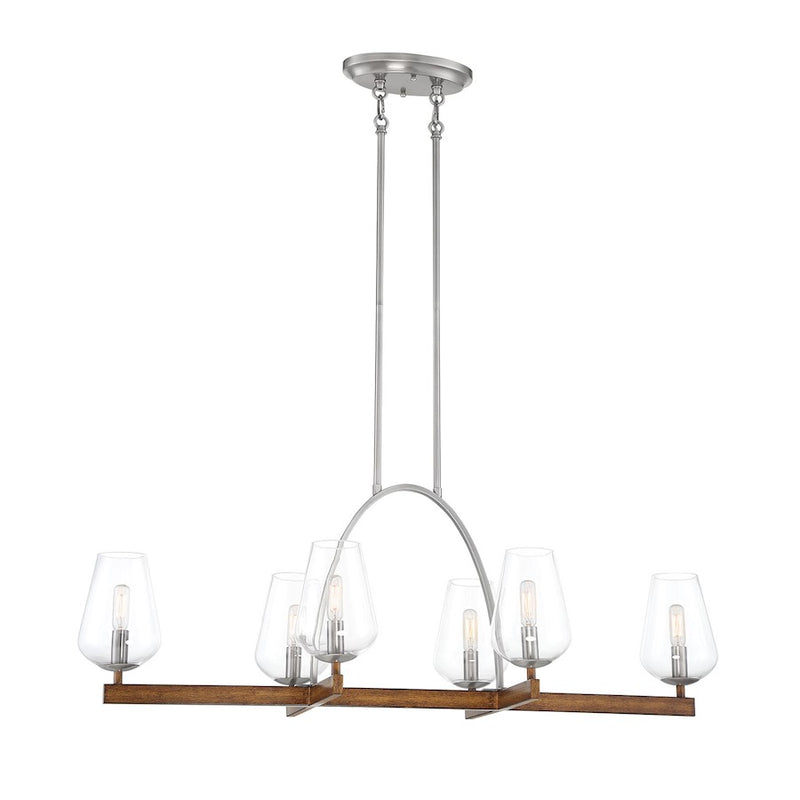 Minka Lavery Birnamwood 6-Light Island Light | Koa Wood with Pewter Steel and Glass | Kitchen Island & Dining Room | 41 x 19 in | Model 1067-699