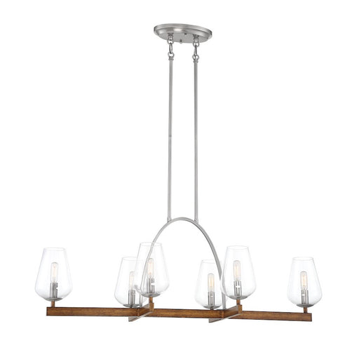 Minka Lavery Birnamwood 6-Light Island Light | Koa Wood with Pewter Steel and Glass | Kitchen Island & Dining Room | 41 x 19 in | Model 1067-699