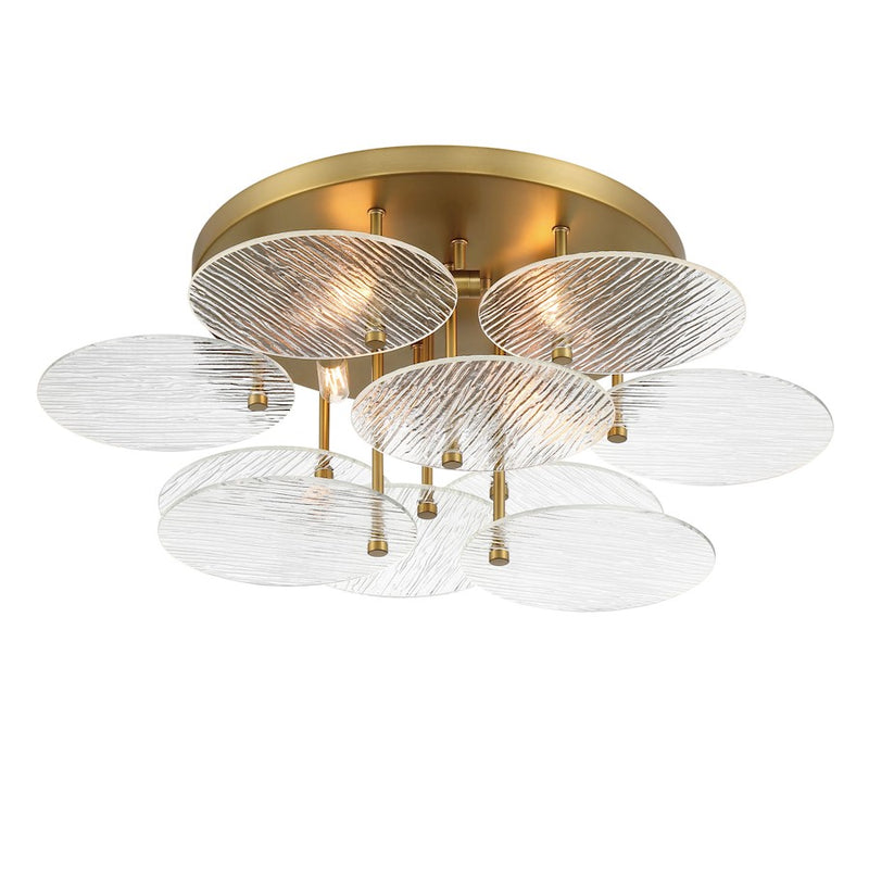 Minka Lavery Artze 25in 4-Light Flush Mount | Modern Soft Brass Metal and Water Glass | Kitchen & Hallway Ceiling Light | 25 x 10 in | Model 1124-695