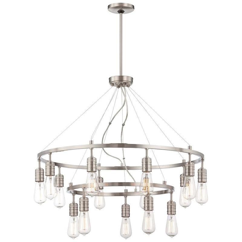 Minka Lavery Downtown Edison 32in 15-Light Chandelier | Industrial Brushed Nickel | Dining Room & Living Room | 32 x 32 x 29 in | Model 1137-84