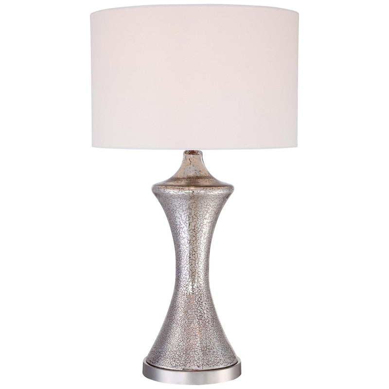 Minka Lavery Ambience 16in 1-Light Table Lamp | Traditional Polished Nickel and Light Cream Linen | Living Room & Bedroom | 16 x 28 in | Model 12422-0