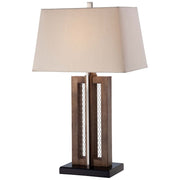 Minka Lavery Ambience 29in 1-Light Table Lamp | Transitional Bark Brown and Beige Linen | Living Room & Bedroom | 17 x 12 x 29 in | Model 13024-0