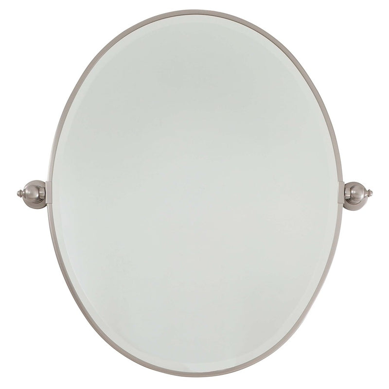 Minka Lavery Large Oval Mirror 31 x 32 in | Beveled Brushed Nickel Frame | Bathroom & Entryway Wall Mirror | 31 x 32 in | Model 1433-84