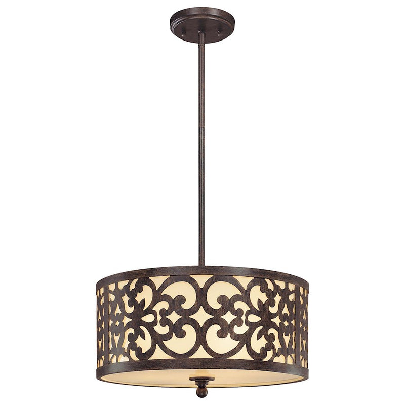 Minka Lavery Nanti 16in 3-Light Pendant | Traditional Iron Oxide and Vanilla Glass | Dining Room & Kitchen Island | 16 x 16 x 10 in | Model 1493-357