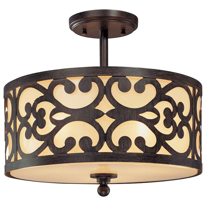 Minka Lavery Nanti 14in 3-Light Semi Flush Mount | Traditional Iron Oxide and Vanilla Etched Glass | Entryway & Hallway | Model 1498-357