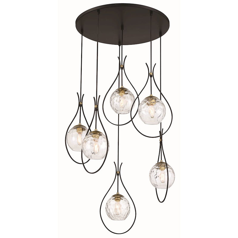 Minka Lavery Cody 28in 6-Light Pendant | Industrial Coal/Soft Brass | Kitchen Island & Dining Room | 28 x 28 x 36 in | Model 1536-726