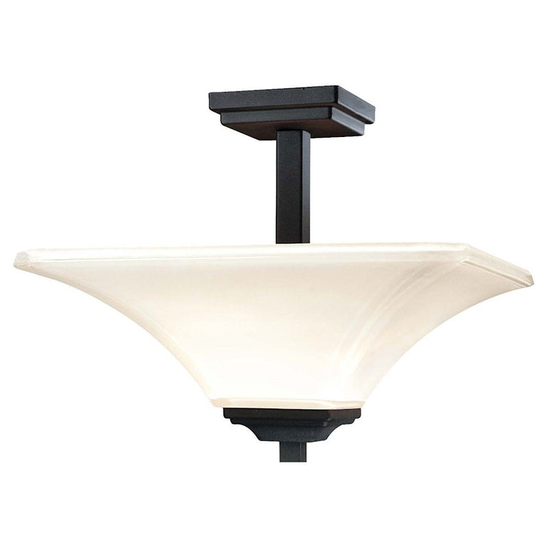 Minka Lavery Agilis 15.5in 2-Light Semi-Flush | Contemporary Black and Lamina Blanca Glass | Hallway & Bedroom Ceiling Light | Model 1816-66