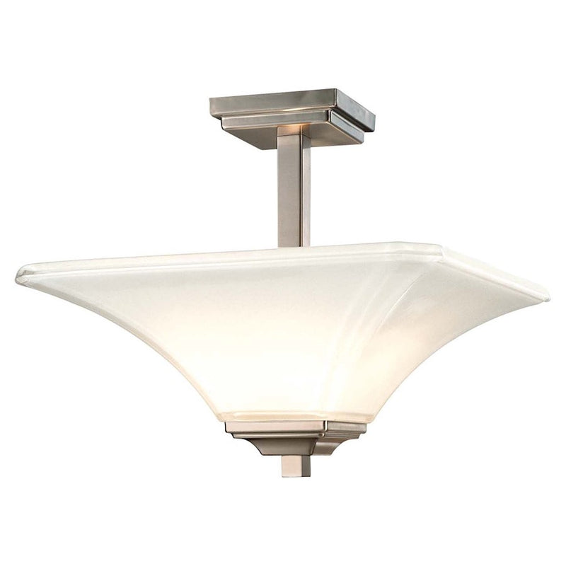 Minka Lavery Agilis 16in 2-Light Semi-Flush Mount | Contemporary Brushed Nickel and Lamina Blanca Glass | Kitchen & Dining Room | Model 1816-84