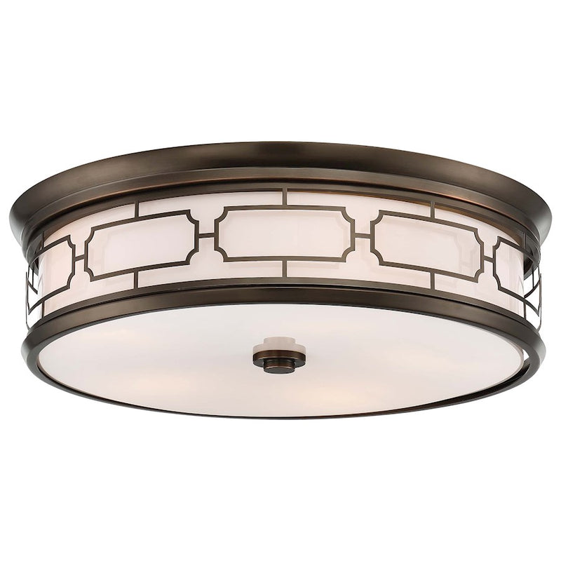 Minka Lavery 20in Flush Mount | Transitional Harvard Court Bronze and Etched Opal Glass | Living Room & Dining Room Ceiling Light | Model 1826-281