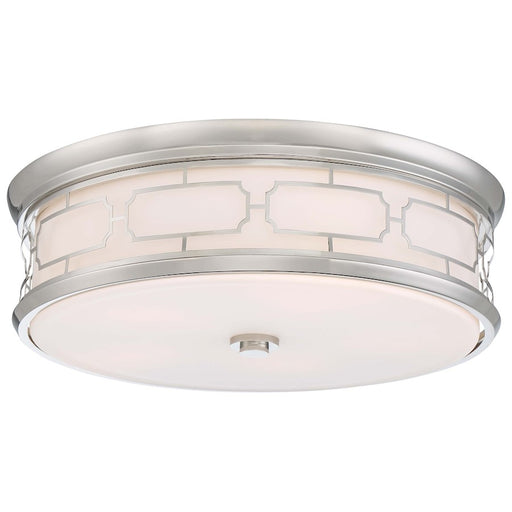 Minka Lavery 20in Flush Mount | Polished Nickel and Etched White Glass | Bedroom & Hallway Ceiling Light | 20 x 20 x 6 in | Model 1826-613