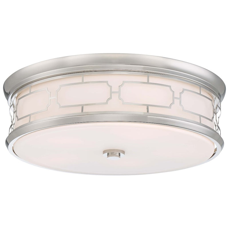 Minka Lavery 20in Flush Mount | Polished Nickel and Etched White Glass | Bedroom & Hallway Ceiling Light | 20 x 20 x 6 in | Model 1826-613