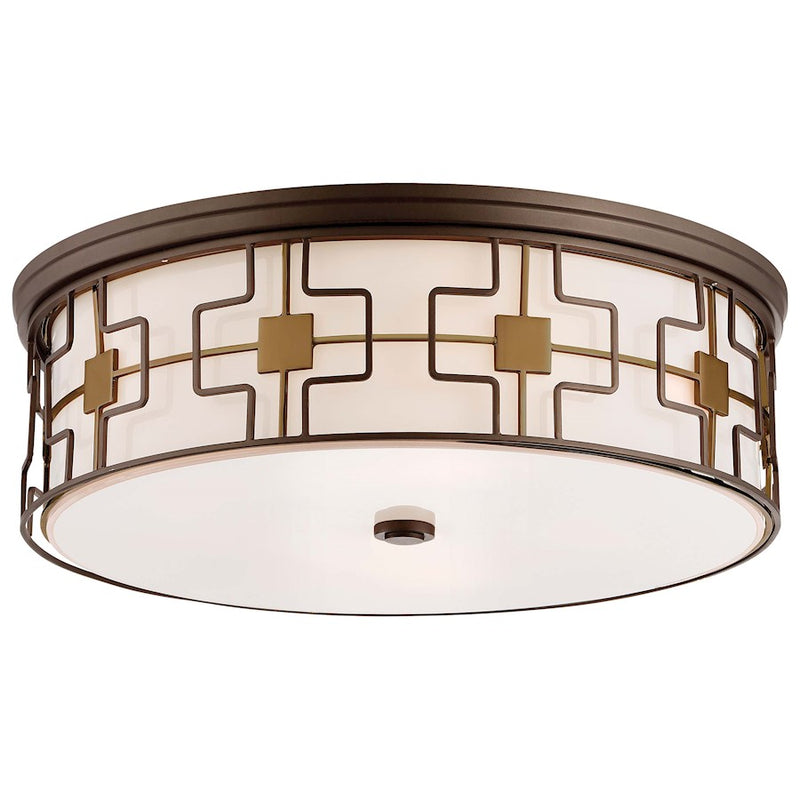 Minka Lavery 20in Flush Mount | Transitional Dark Brushed Bronze with Aged Brass and Frosted White Glass | Bedroom & Hallway Ceiling | Model 1846-104